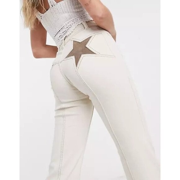 Free People Firecracker high waist flares in ivory Ecru Size 31 NEW - Picture 2 of 9